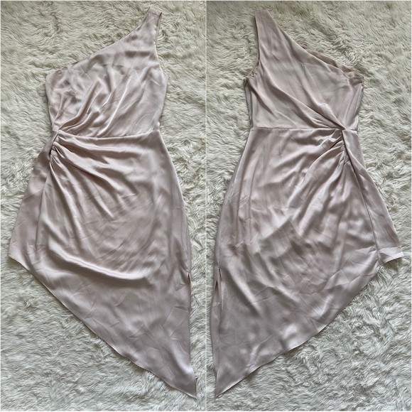 Ramy Brook Dress Kathleen One-Shoulder Asymmetric Oyster Nude 4 NWT New - Picture 3 of 13